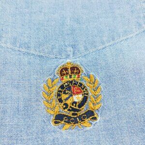 Vintage Polo Ralph Lauren Shirt Chambray Gold Crest L/S Button Mens 2XL *Flaw